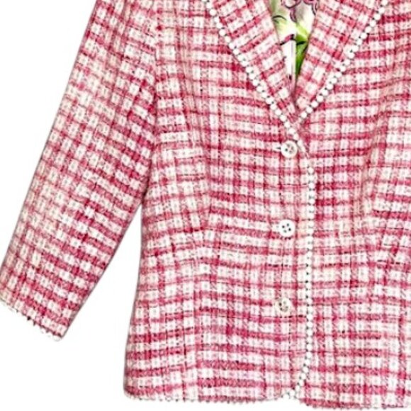 Lilly Pulitzer Mizner Pink Tweed Boucle Silk Lined Blazer Jacket Sz 4 Vintage - Picture 3 of 9